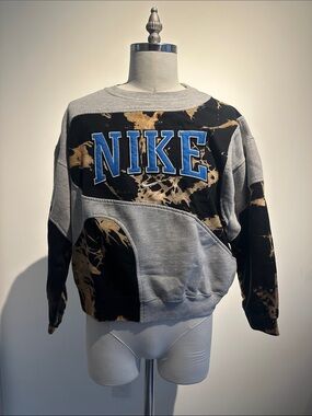 Nike Grey, Black & Tan Tie-Dye Crewneck Sweatshirt with Blue Logo